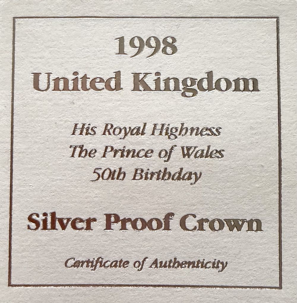 1998 Charles 50th Birthday Silver £5  coin collectible - Main Image 3