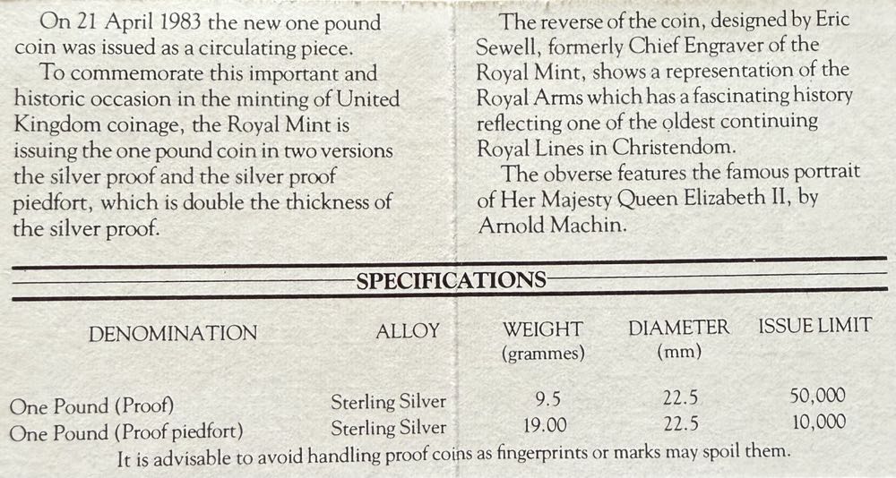 1983 Royal Coat Of Arms Piedfort £1  coin collectible - Main Image 4