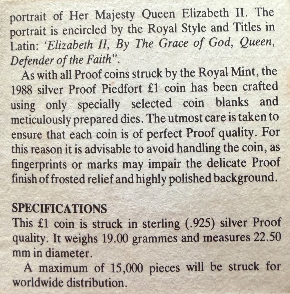 1988 Crowned Royal Shield Piedfort £1  coin collectible - Main Image 4