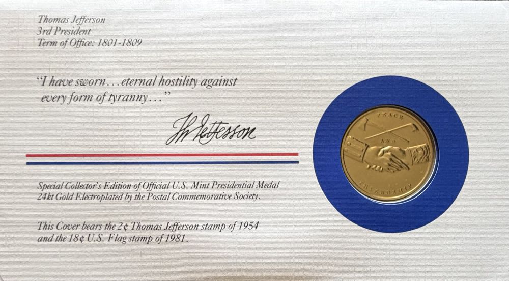 President Thomas Jefferson Medal Cover  coin collectible - Main Image 2