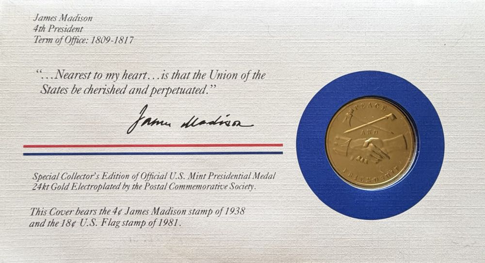 President James Madison Medal Cover  coin collectible - Main Image 2