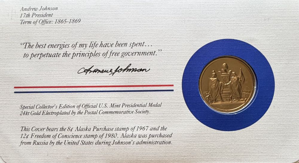 President Andrew Johnson Medal Cover  coin collectible - Main Image 2