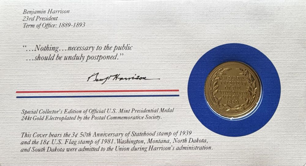 President Benjamin Harrison Medal Cover  coin collectible - Main Image 2