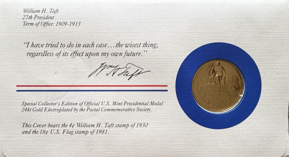 President William H Taft Medal Cover  coin collectible - Main Image 2