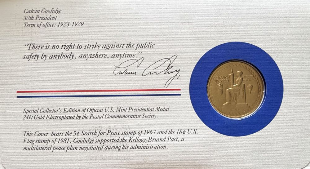 President Calvin Coolidge Medal Cover  coin collectible - Main Image 2