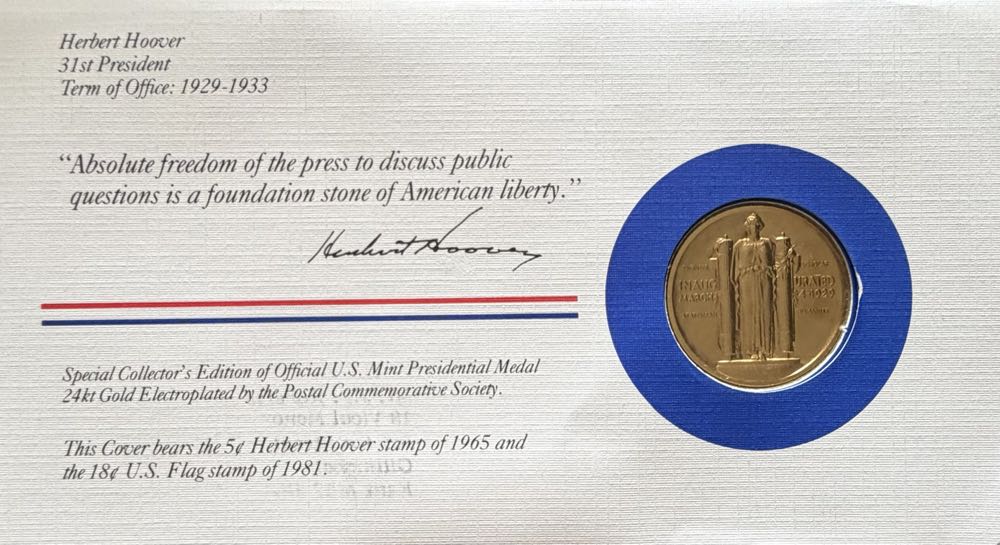 President Herbert Hoover Medal Cover  coin collectible - Main Image 2