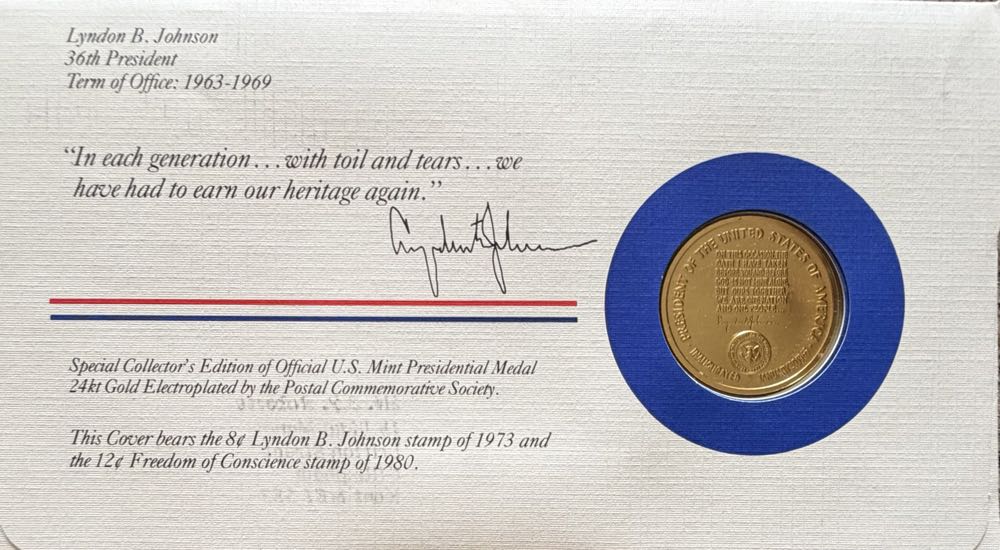 President Lyndon B Johnson Medal Cover  coin collectible - Main Image 2