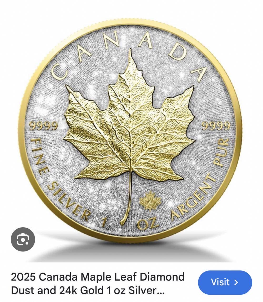 Canadian Maple Leaf Diamond & Dust 24k Gold & Silver Gold Coin