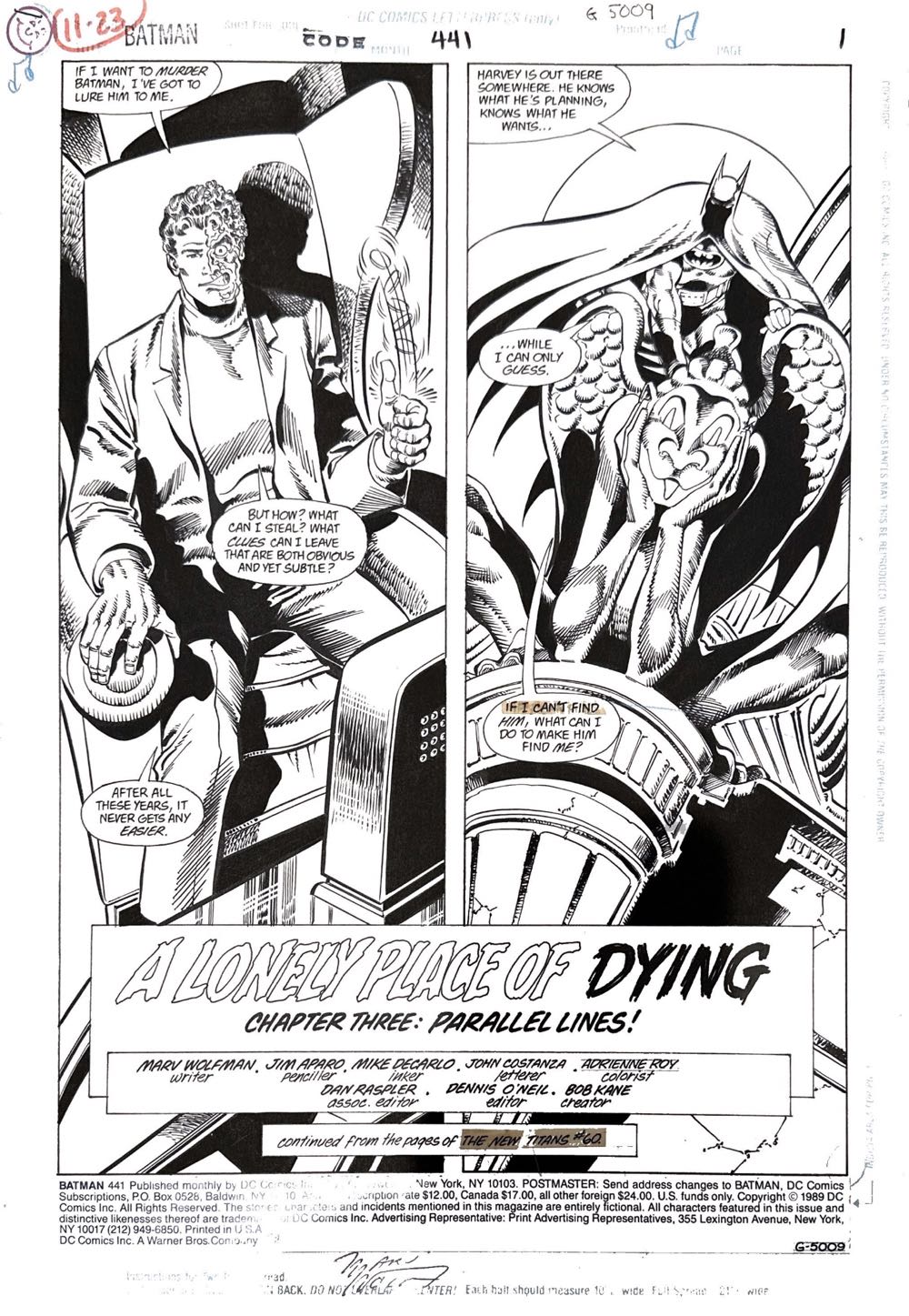 Batman - DC (441 - 11/1989) comic book collectible [Barcode 070989304307] - Main Image 3