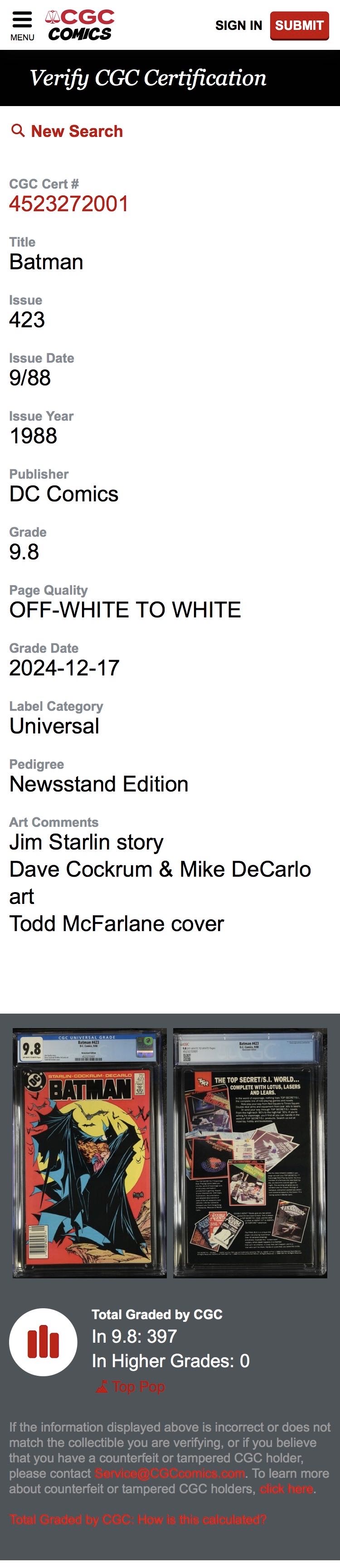 Batman - DC Comics (423 - Sep 1988) comic book collectible [Barcode 070989304307] - Main Image 4