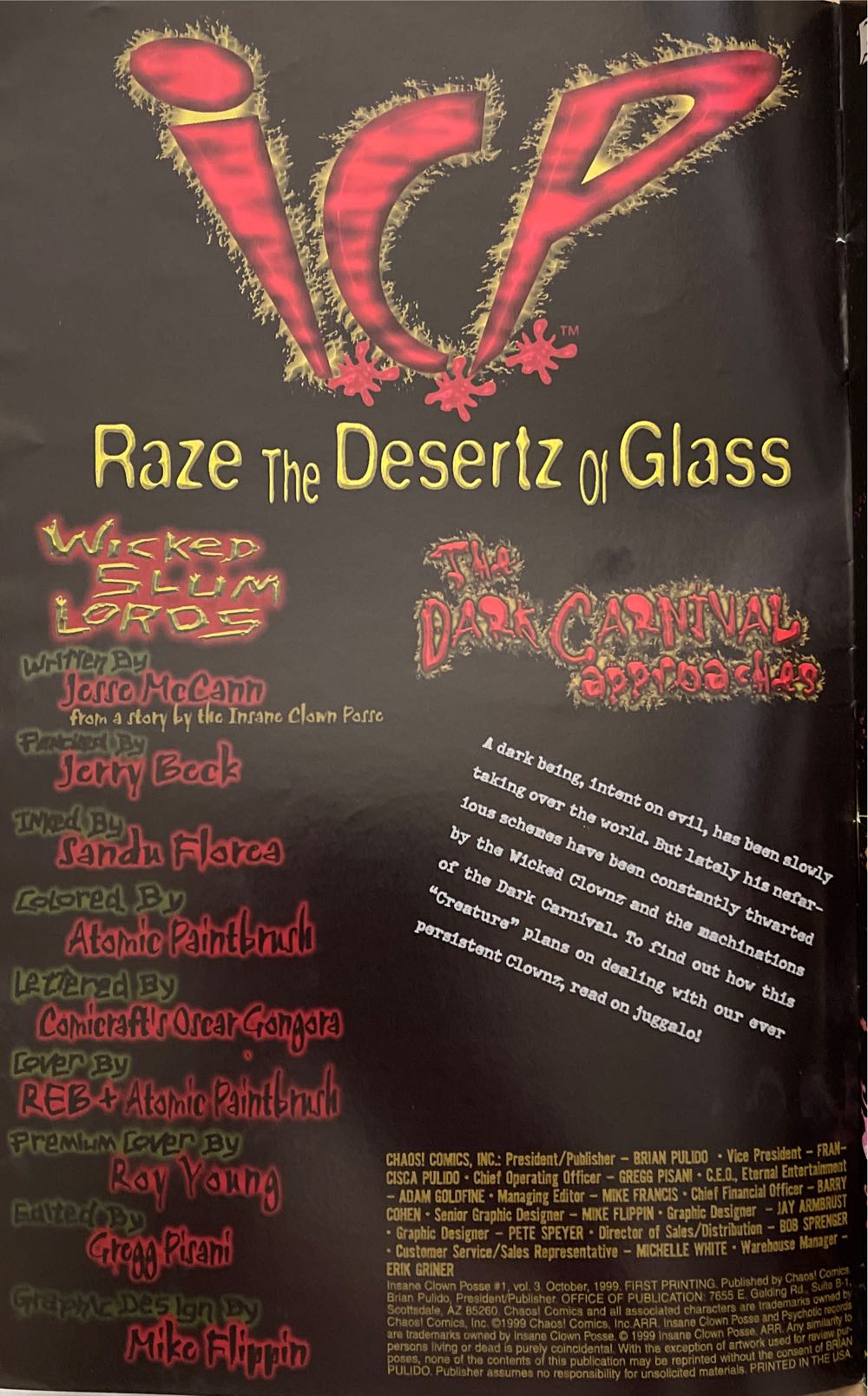 Insane Clown Posse - Chaos! Comics (3 - Nov 1999) comic book collectible [Barcode 018912436671] - Main Image 2