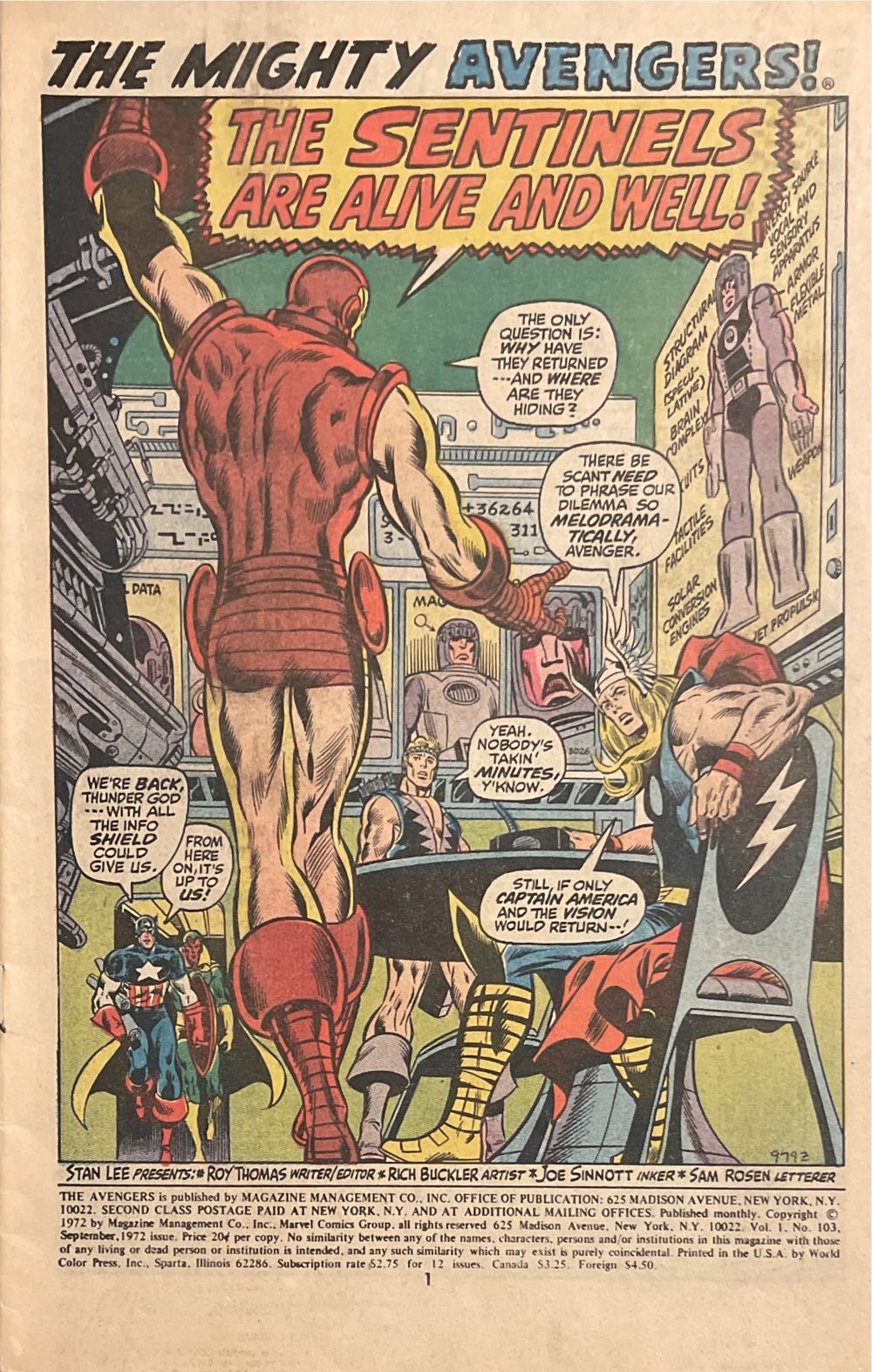 Avengers - Marvel Comics Group (103 - Sep 1972) comic book collectible - Main Image 3
