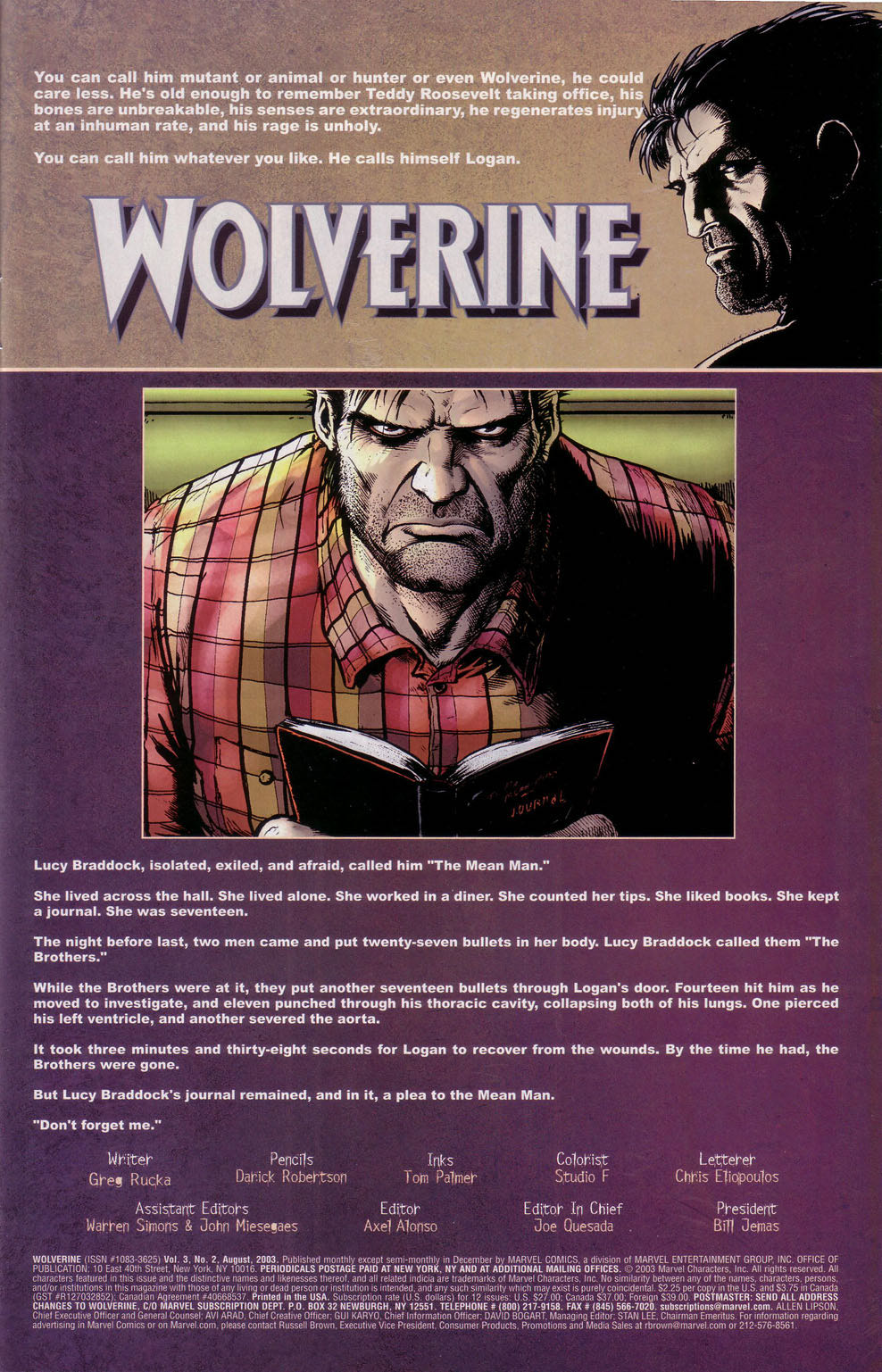 Wolverine Vol. 3 - Marvel Comics (2 - Aug 2003) comic book collectible [Barcode 071486022541] - Main Image 2