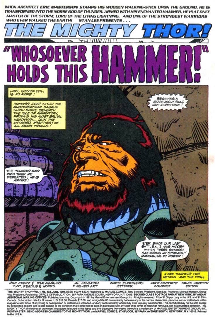 The Mighty Thor - Marvel Comics (433 - Jun 1991) comic book collectible [Barcode 009281024507] - Main Image 2