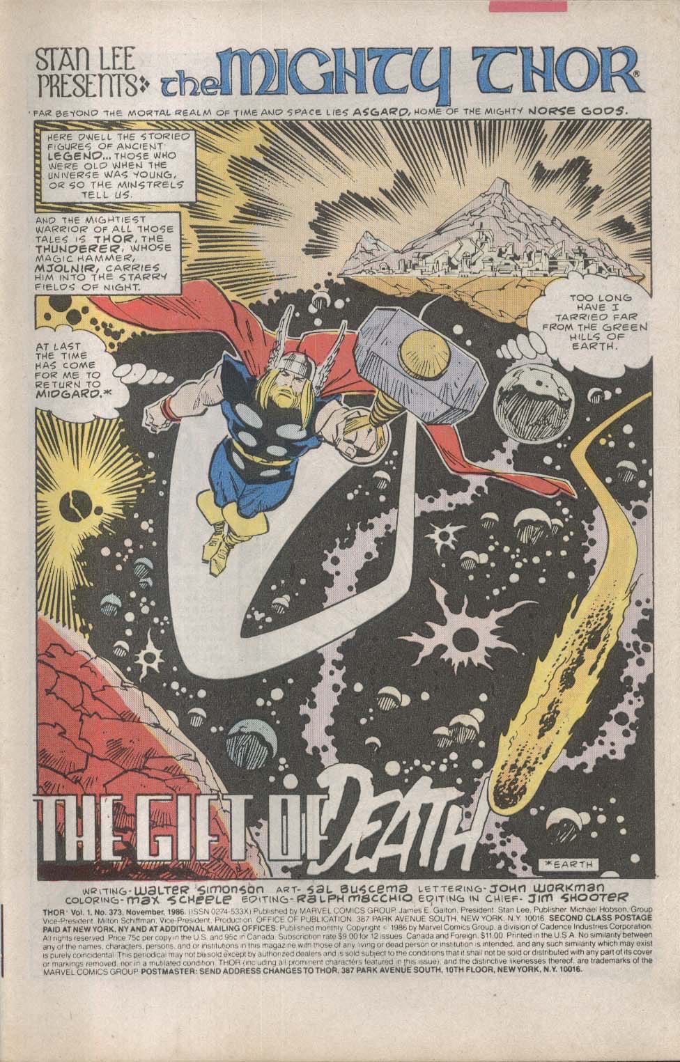 Thor - Marvel (373 - Nov 1986) comic book collectible [Barcode 071486024507] - Main Image 2