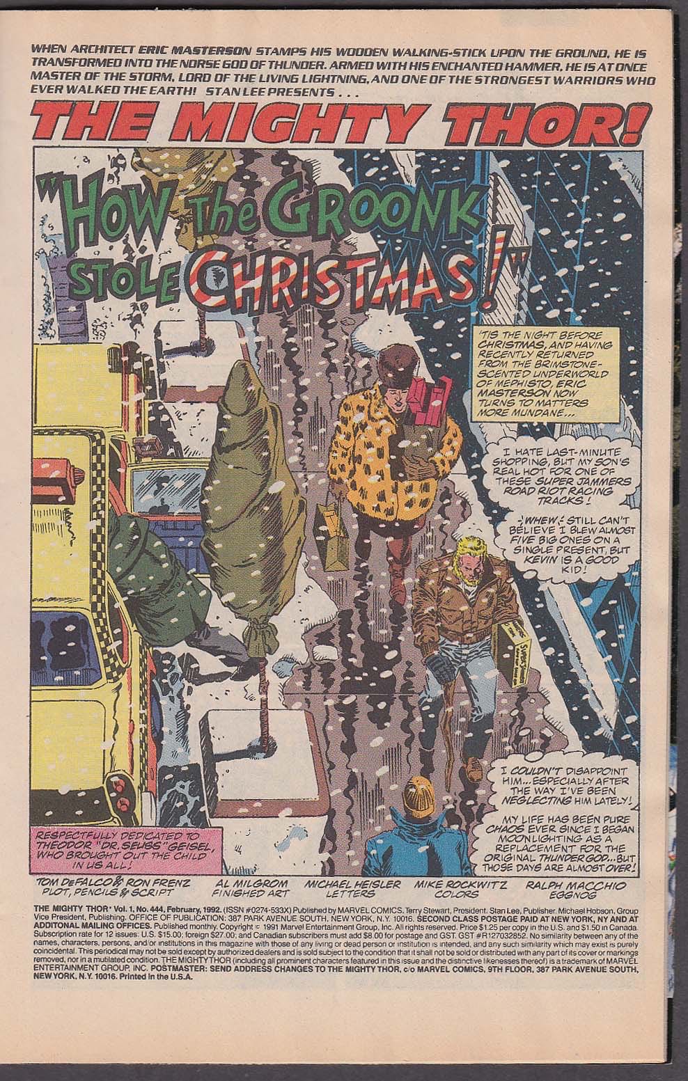 Thor, The Mighty - Marvel Comics (444 - Feb 1992) comic book collectible [Barcode 071486024507] - Main Image 2