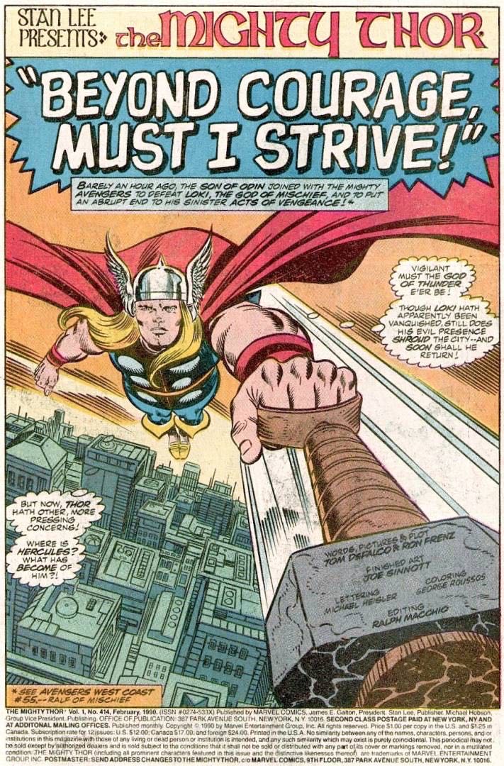 Thor (Vol 1) - Marvel Comics (414 - Feb 1990) comic book collectible [Barcode 780785117223] - Main Image 2