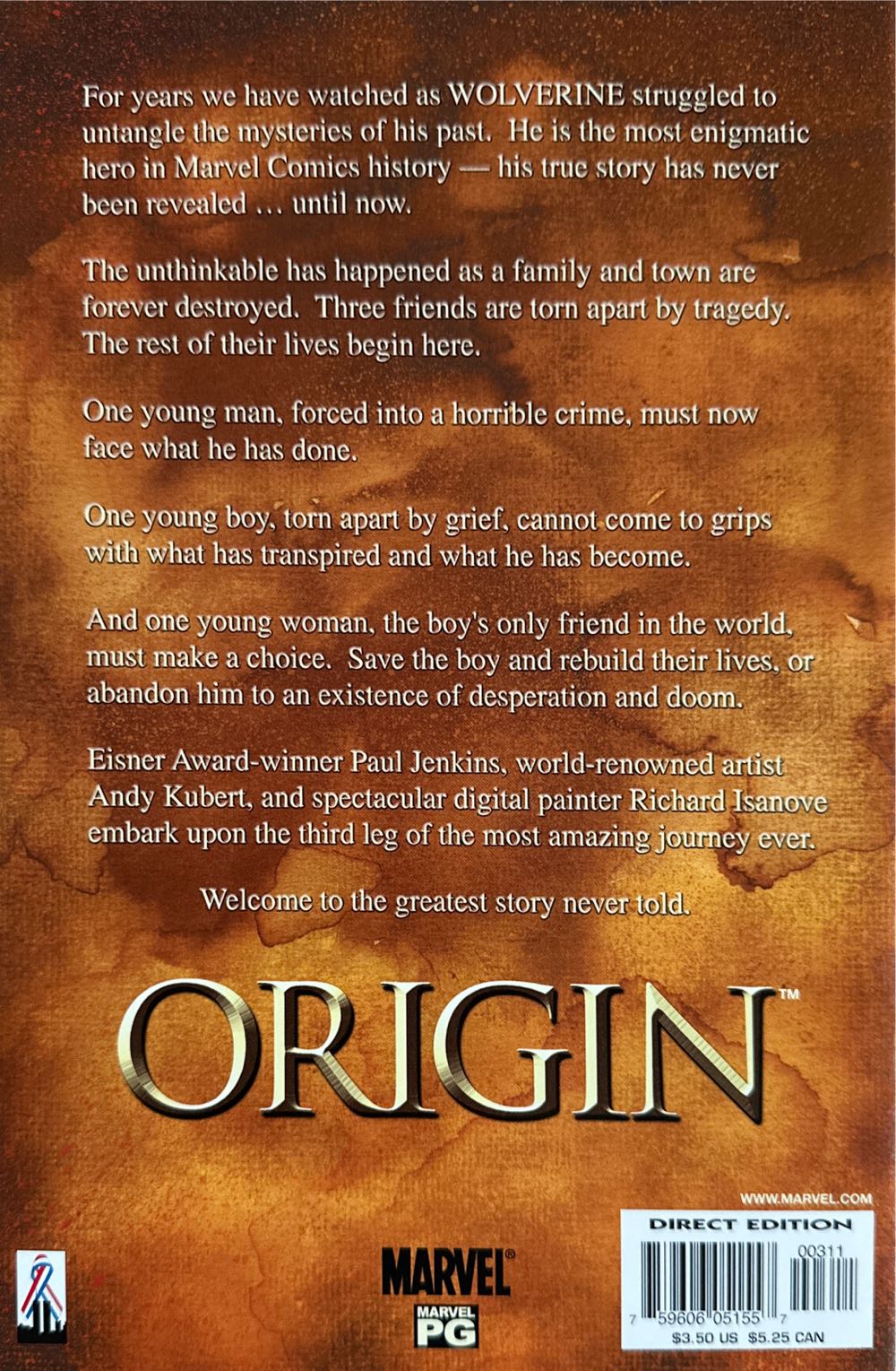 Origin - Marvel Comics (3 - Jan 2002) comic book collectible [Barcode 75960605155700311] - Main Image 2