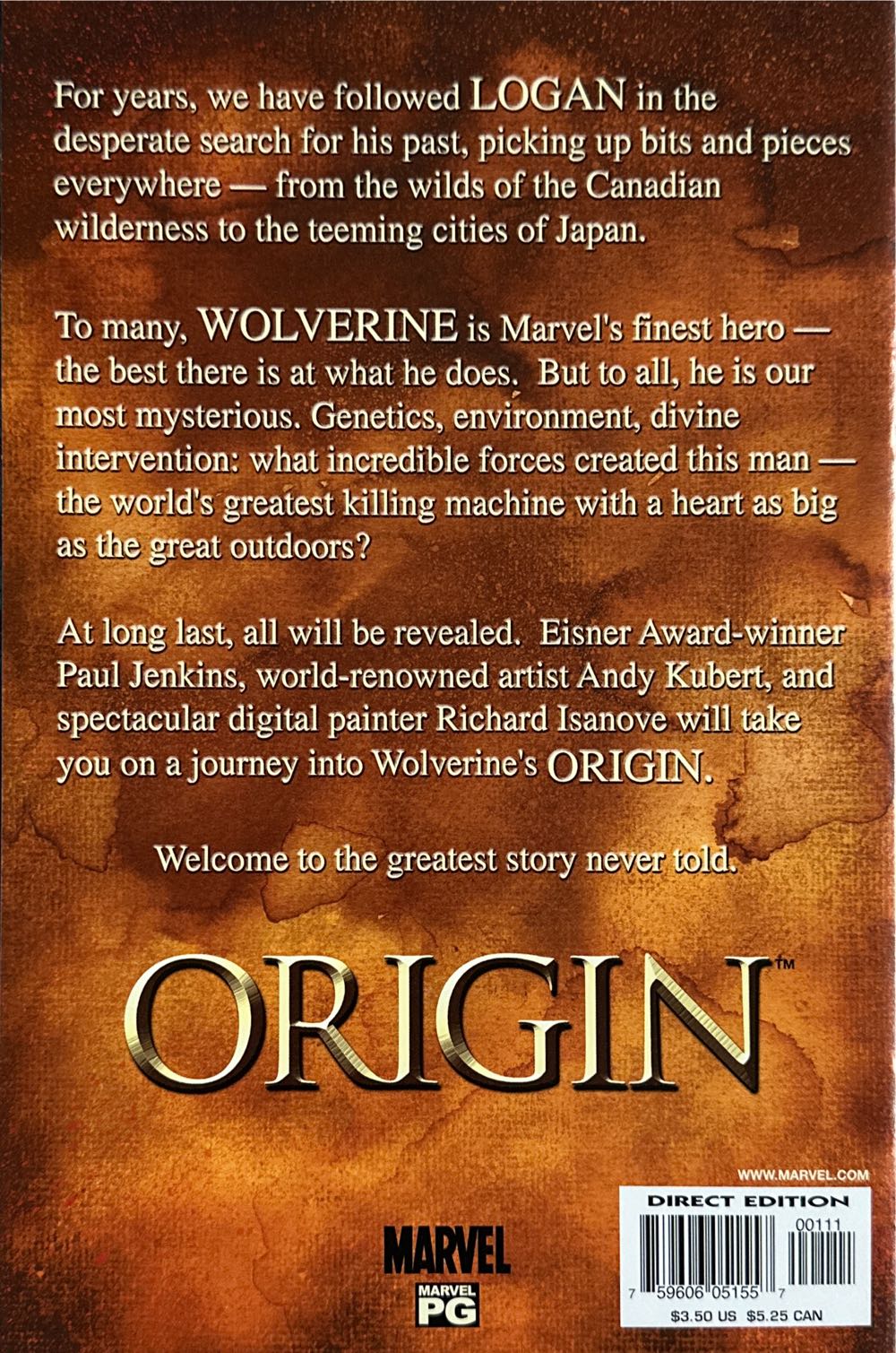 Origin - Marvel Comics (1 - Nov 2001) comic book collectible [Barcode 75960605155700111] - Main Image 2