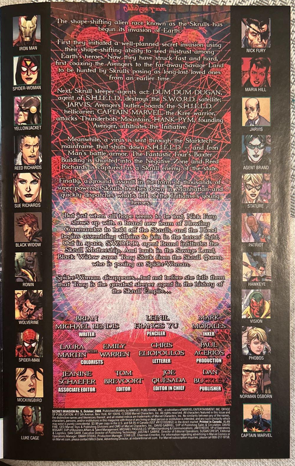 Secret Invasion - Marvel (5 - Oct 2008) comic book collectible [Barcode 75960606316100511] - Main Image 3