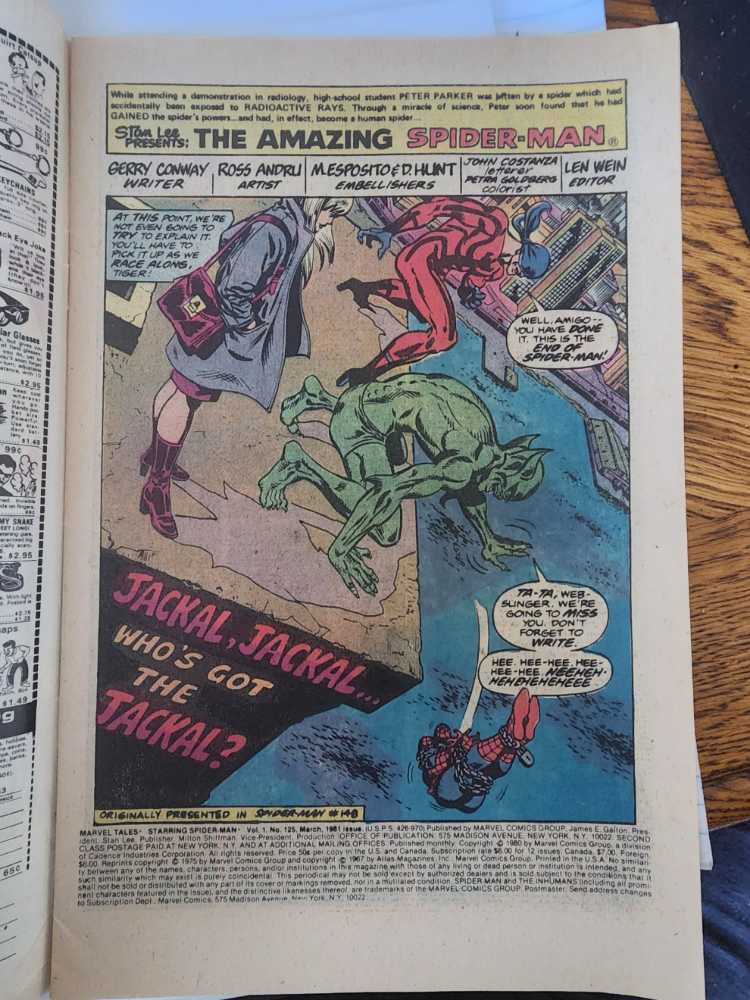 Marvel Tales Starring: Spider-man - Marvel Comics Group (125 - Mar 1981) comic book collectible [Barcode 071486024767] - Main Image 2