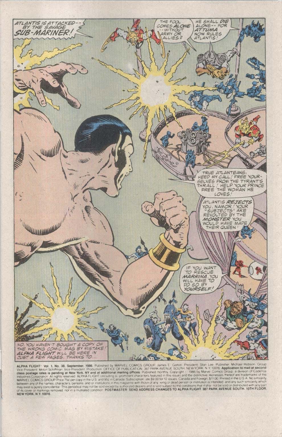 Alpha Flight #38 - Marvel (38 - Sep 1986) comic book collectible [Barcode 009281012009] - Main Image 2