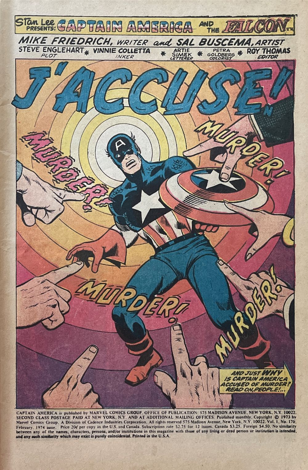 Captain America - Marvel Comics (170 - Feb 1974) comic book collectible [Barcode 445522] - Main Image 2