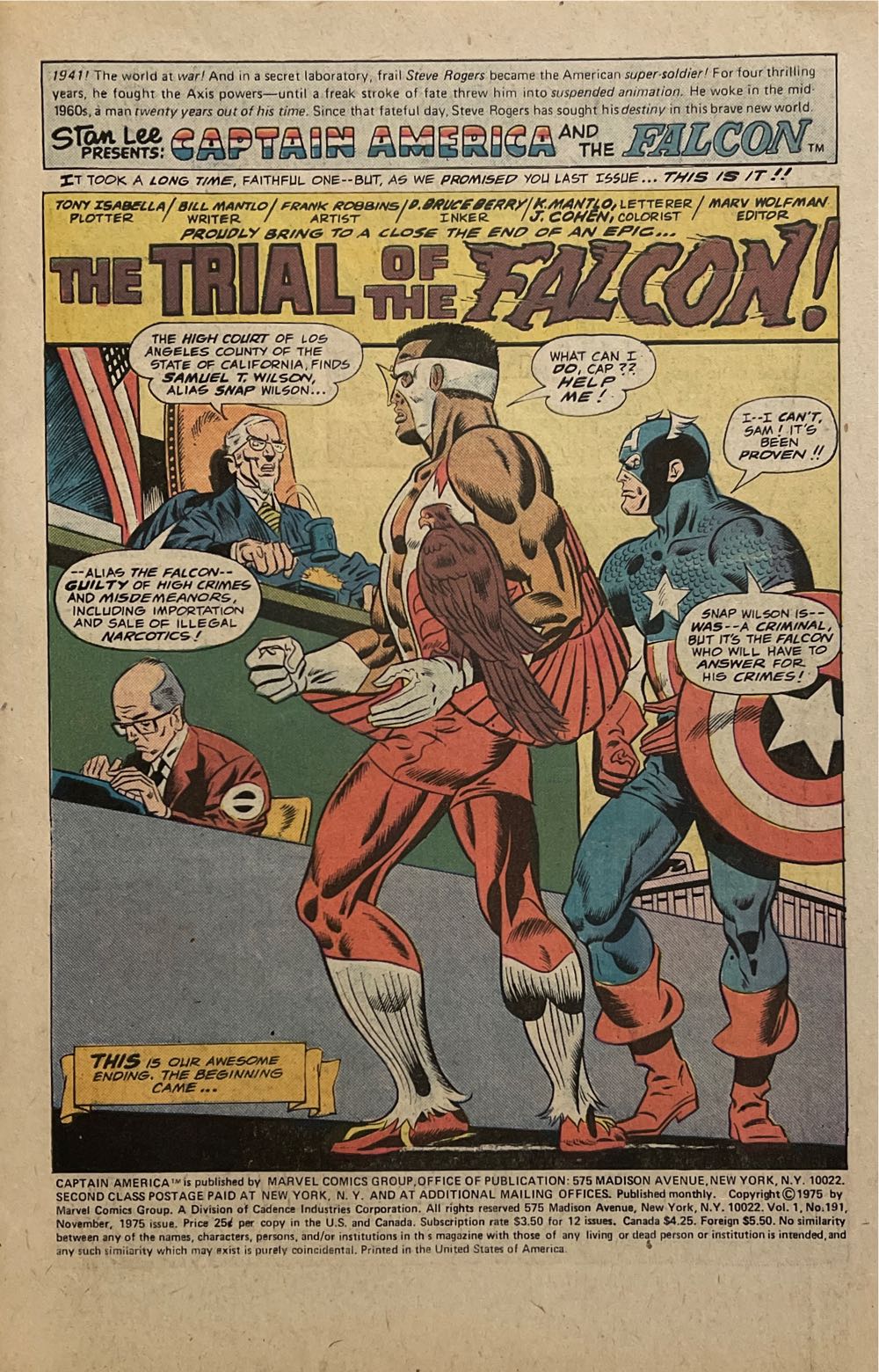 Captain America - Marvel Comics (191 - Nov 1975) comic book collectible [Barcode 7115525569859] - Main Image 2