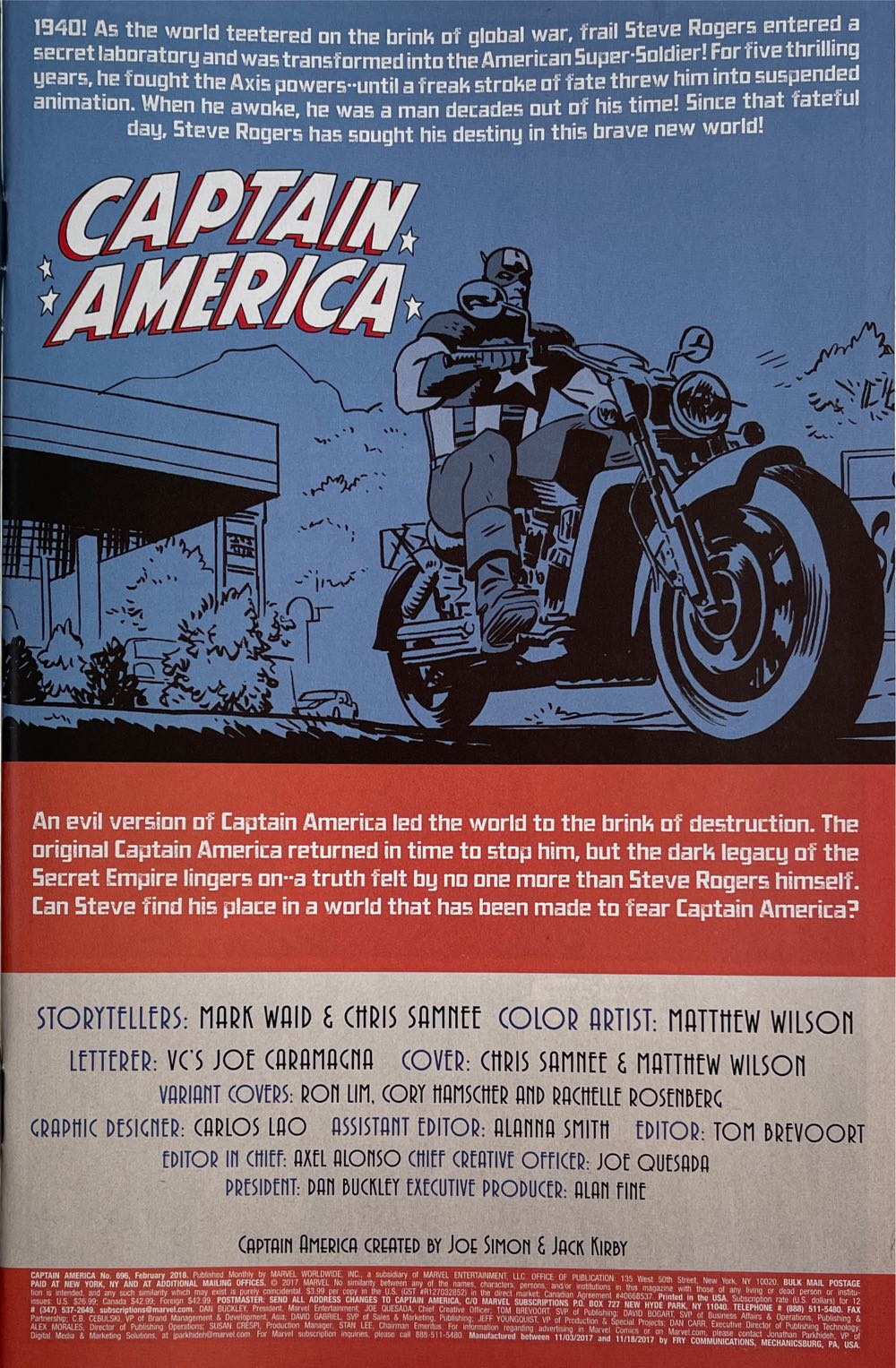 Captain America - Marvel (696 - Feb 2018) comic book collectible [Barcode 75960608768669621] - Main Image 2