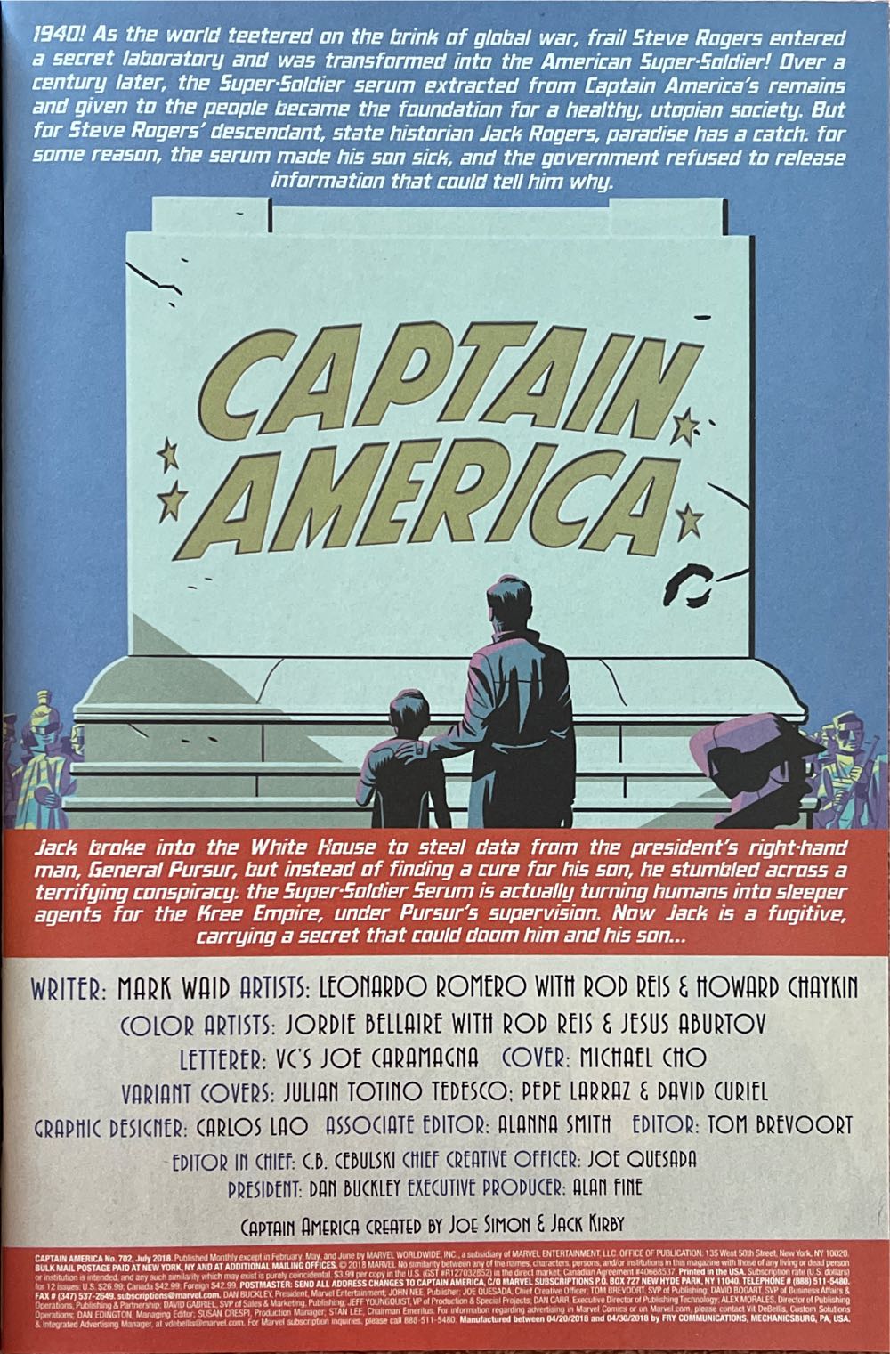 Captain America  (702 - Jul 2018) comic book collectible [Barcode 75960608768670231] - Main Image 3