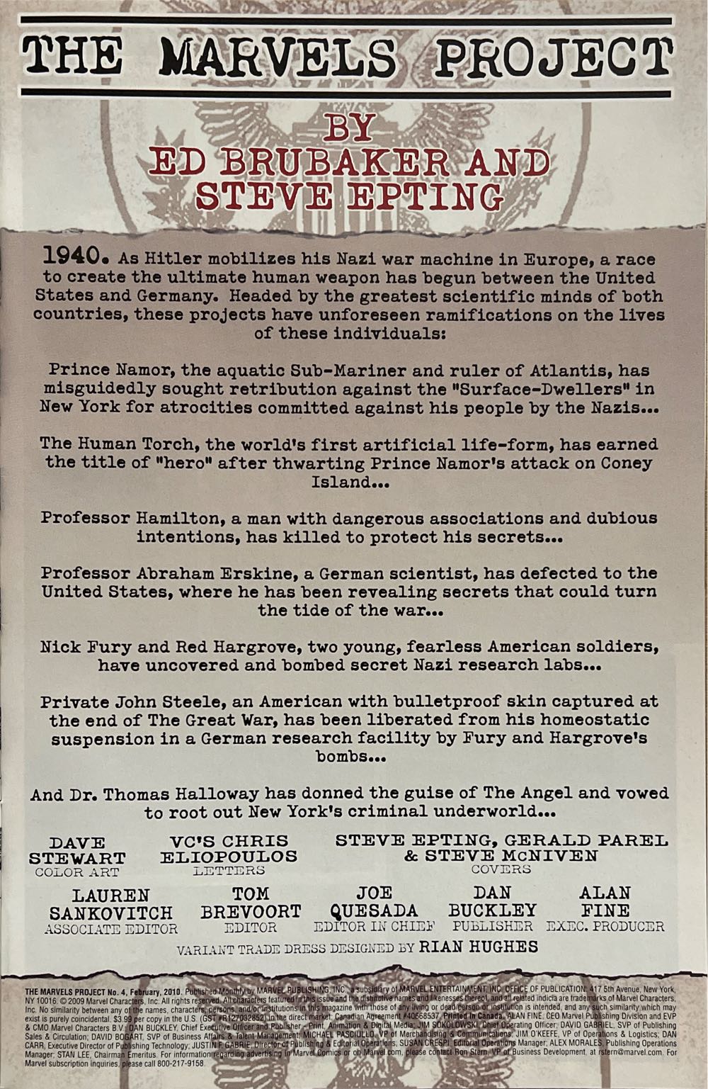 The Marvels Project - Marvel Publishing Inc. (4 - Feb 2010) comic book collectible [Barcode 75960606726800421] - Main Image 2