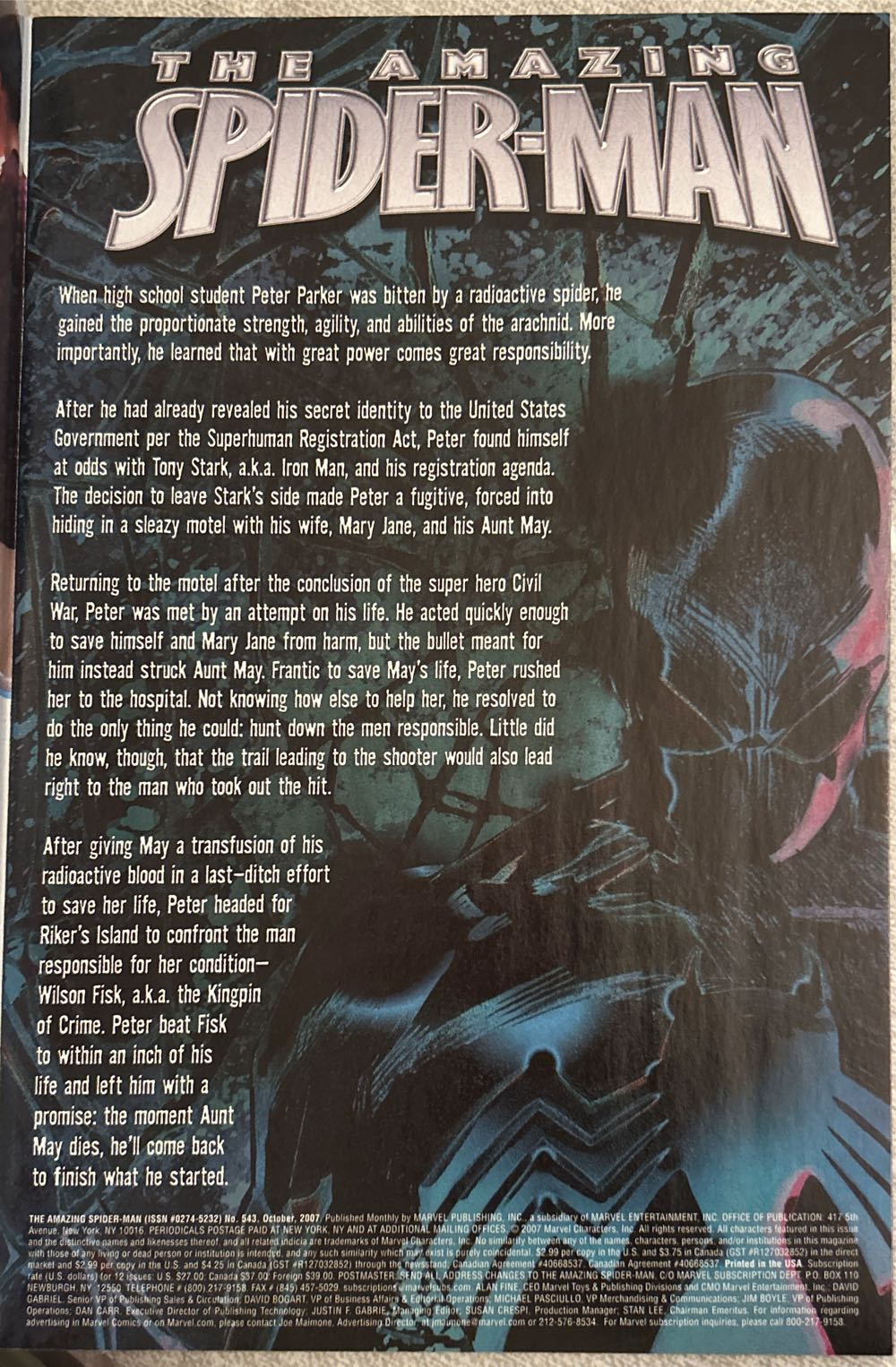 The Amazing Spider-Man - Marvel Publishing Inc. (543 - Oct 2007) comic book collectible [Barcode 75960604716154311] - Main Image 3