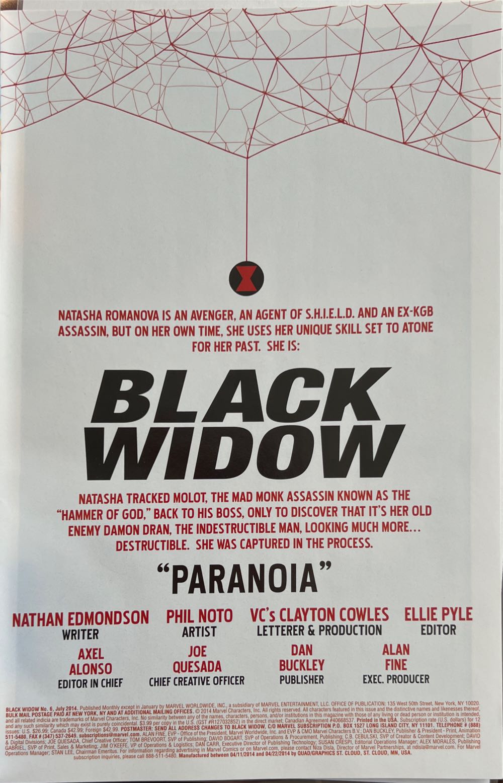 Black Widow - Marvel Comics (6 - Jul 2014) comic book collectible [Barcode 75960607956800611] - Main Image 2