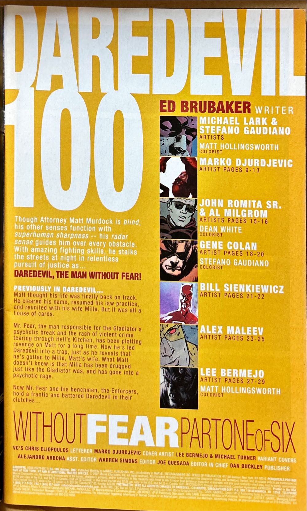 Daredevil ; Marvel Knights (1998) - Marvel Comics (100 - Oct 2007) comic book collectible [Barcode 75960604706210021] - Main Image 4