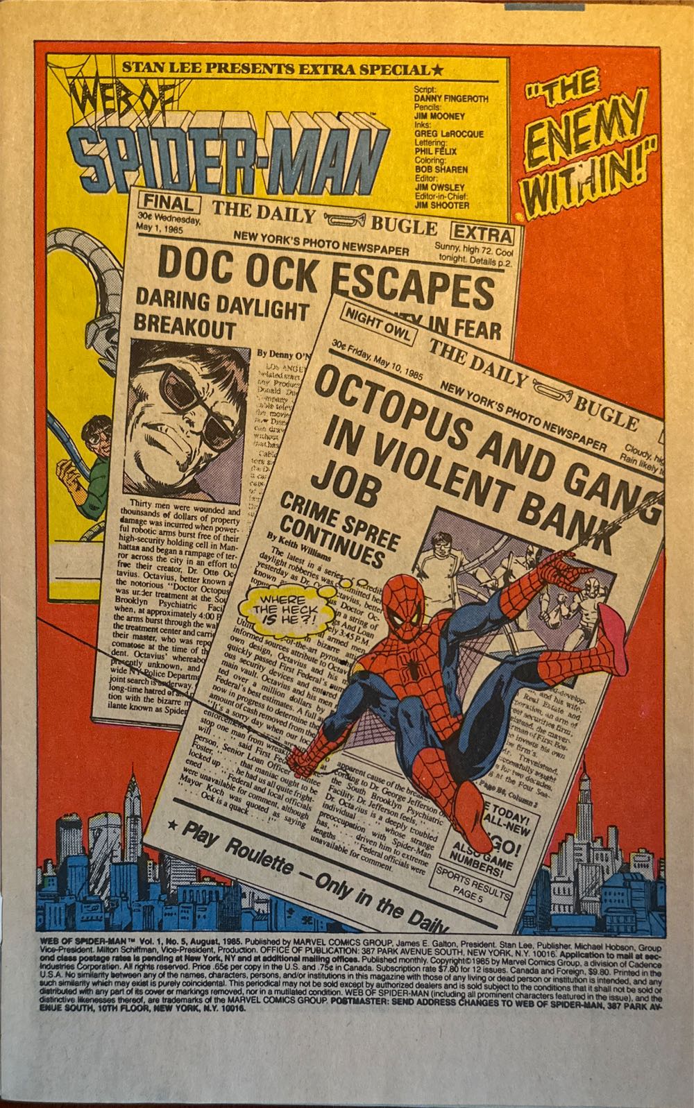 Web of Spider-Man: “THE ENEMY WITHIN!” (2x) - Marvel Comics Group (5 - Aug 1985) comic book collectible [Barcode 07148602527608] - Main Image 2