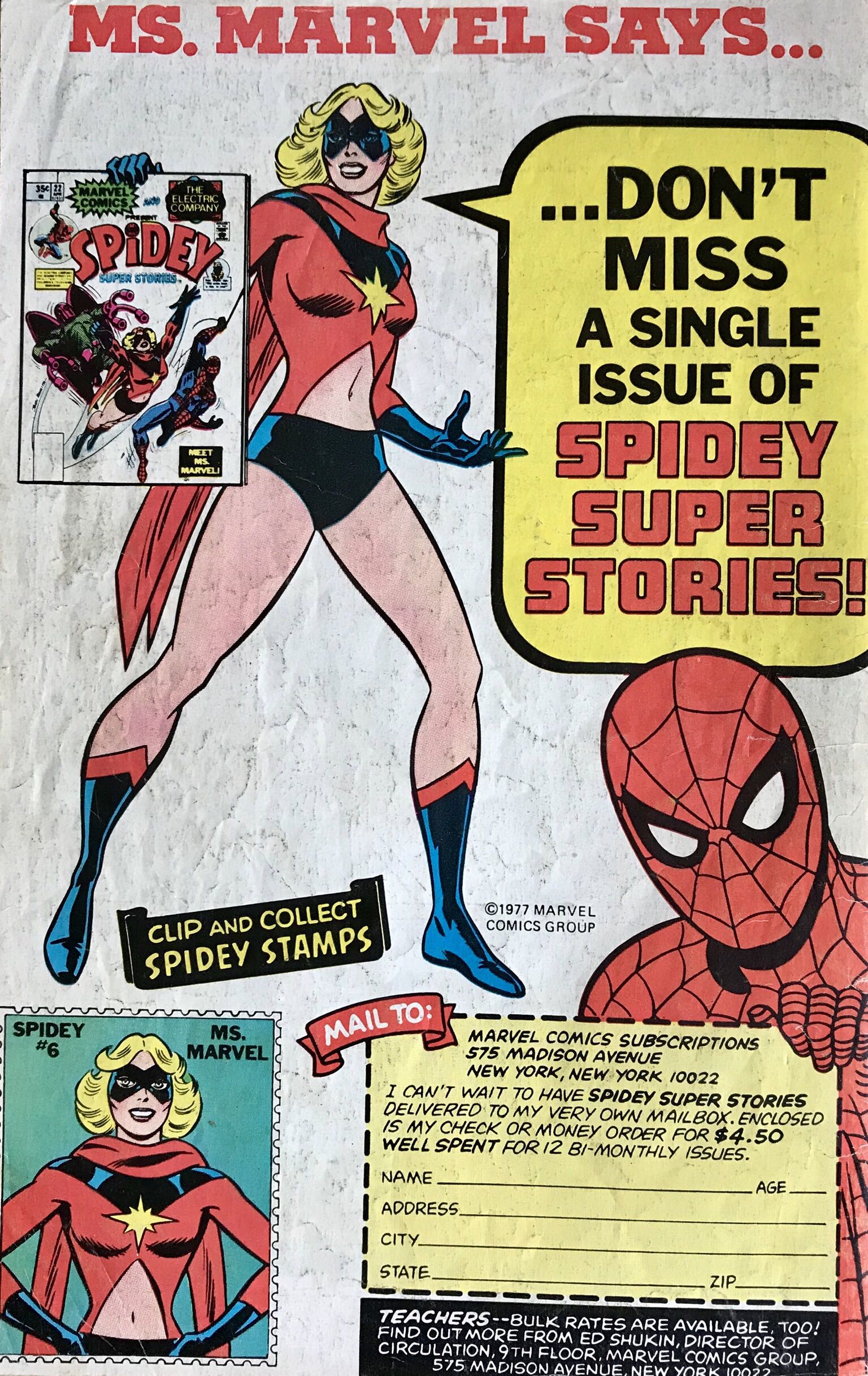 Spidey Super Stories - Marvel Comics/The Electric Company (22 - Apr 1977) comic book collectible [Barcode 071486029311] - Main Image 2