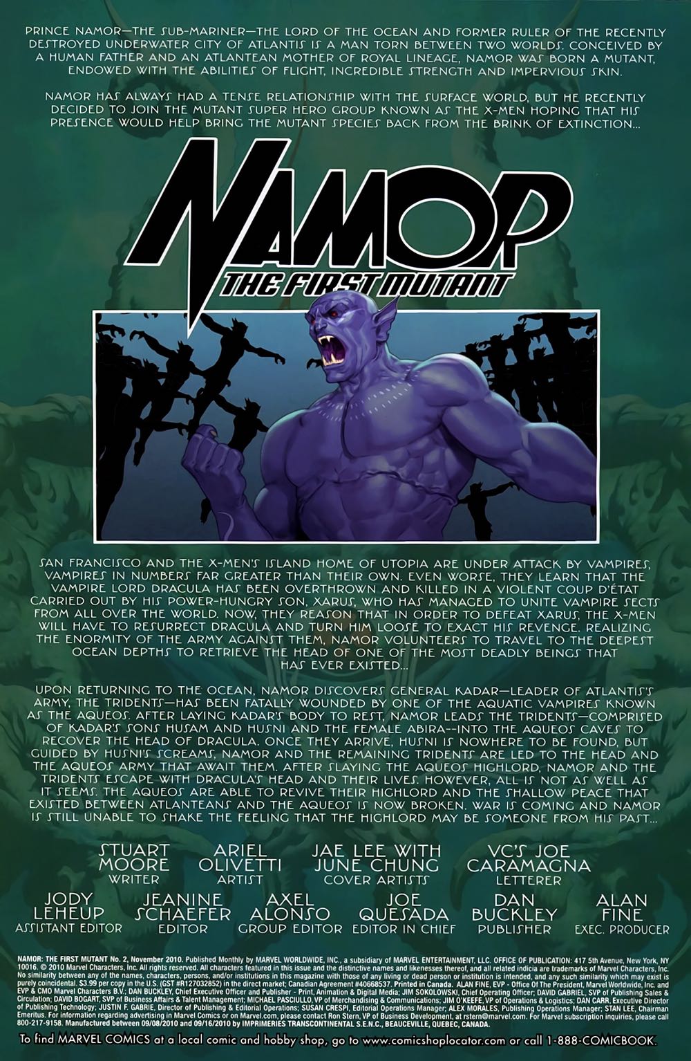 Namor: The First Mutant - Marvel Comics (2 - Nov 2010) comic book collectible [Barcode 759606074105] - Main Image 2