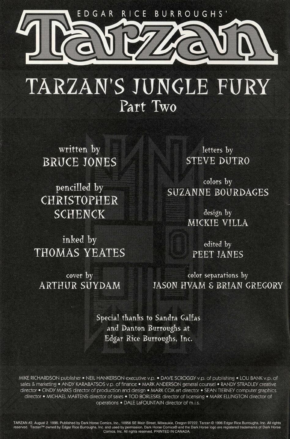 Tarzan - Dark Horse Comics (2 - 08/1996) comic book collectible [Barcode 761568947939] - Main Image 2