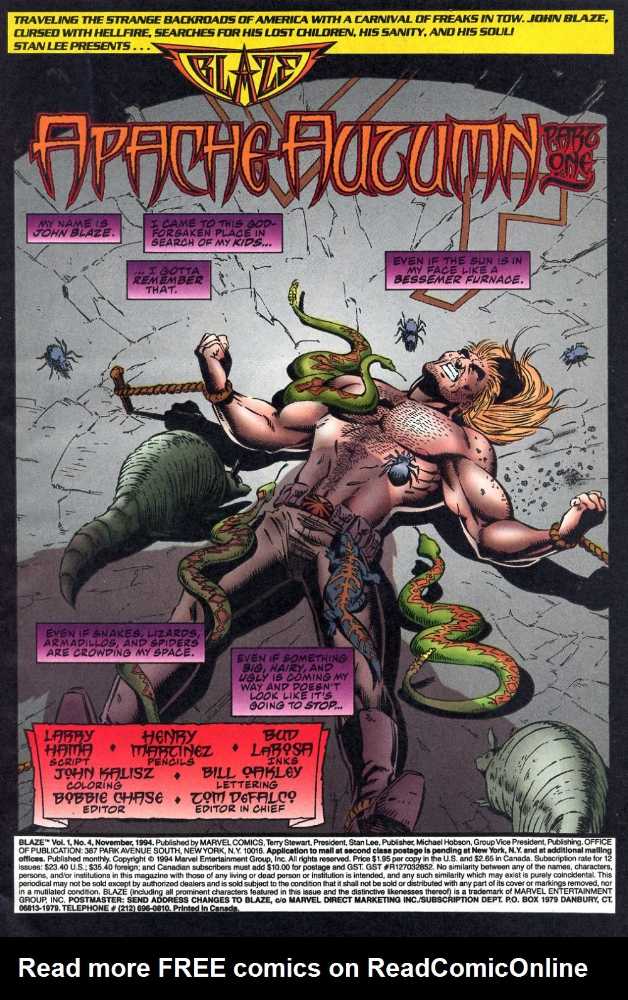 Blaze (Vol 1 | 1994) - Marvel (4 - Nov 1994) comic book collectible [Barcode 759606040438] - Main Image 2