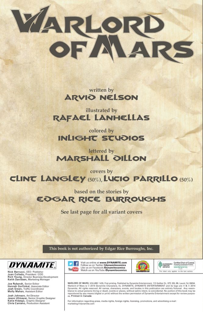 Warlord of Mars - Dynamite (1) comic book collectible [Barcode 725130152794] - Main Image 2