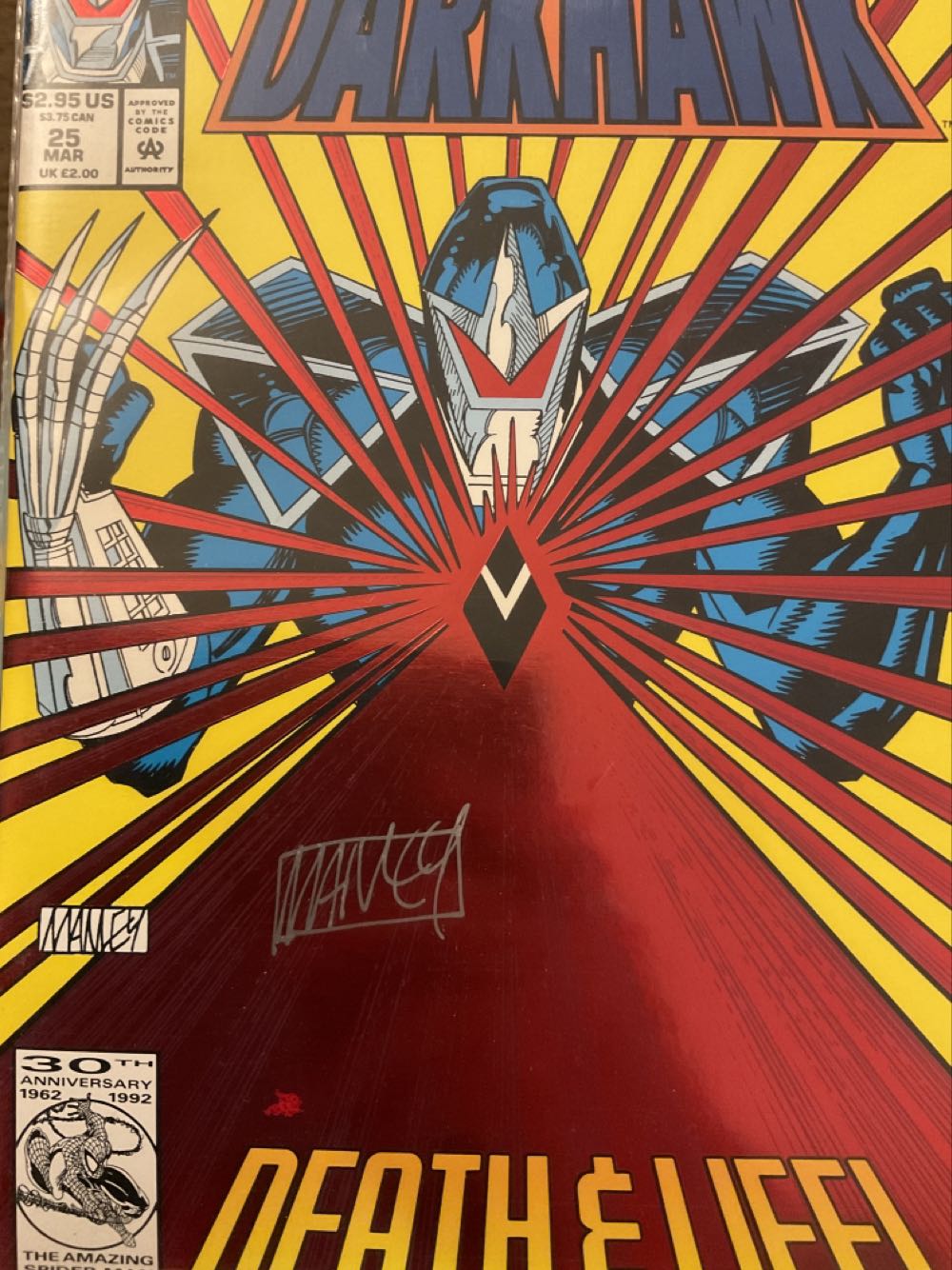 Darkhawk (Vol. 1) Signed By Mike Manley - Marvel Comics (25 - Mar 1993) comic book collectible [Barcode 071486017745] - Main Image 2