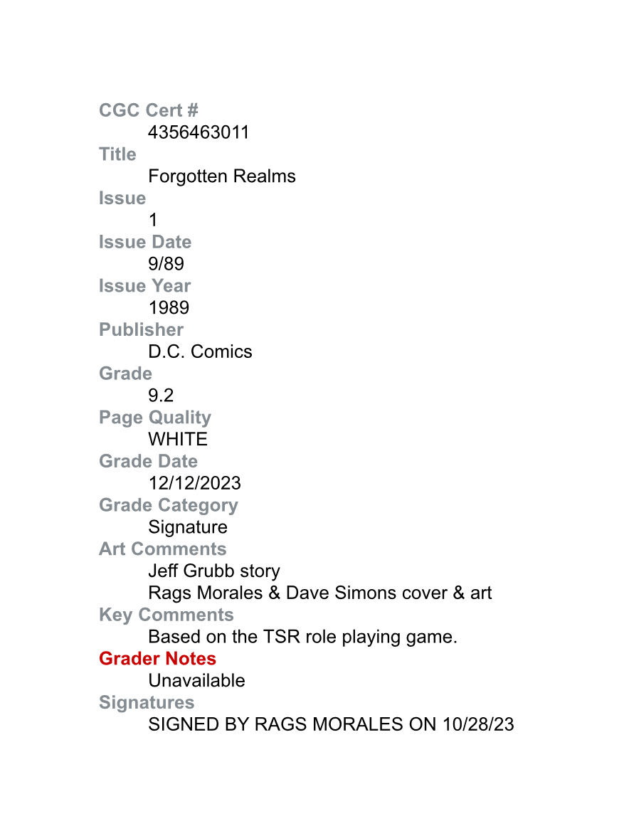 Forgotten Realms - DC (1 - 01/1989) comic book collectible - Main Image 4