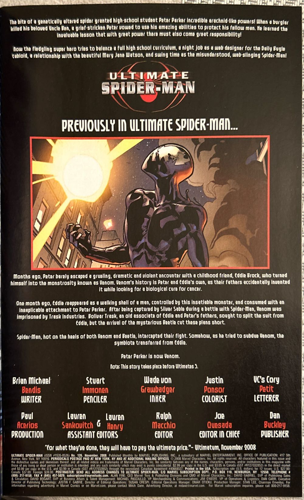 Ultimate Spider-Man (2000) - Marvel Comics (126 - Nov 2008) comic book collectible [Barcode 75960605031412611] - Main Image 3