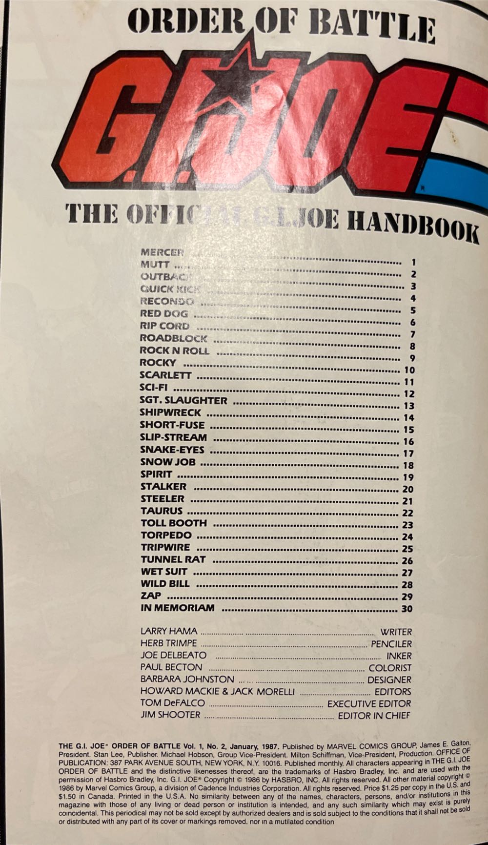 G.I. JOE: Order of Battle - Marvel (2 - Jan 1987) comic book collectible [Barcode 071486025764] - Main Image 3