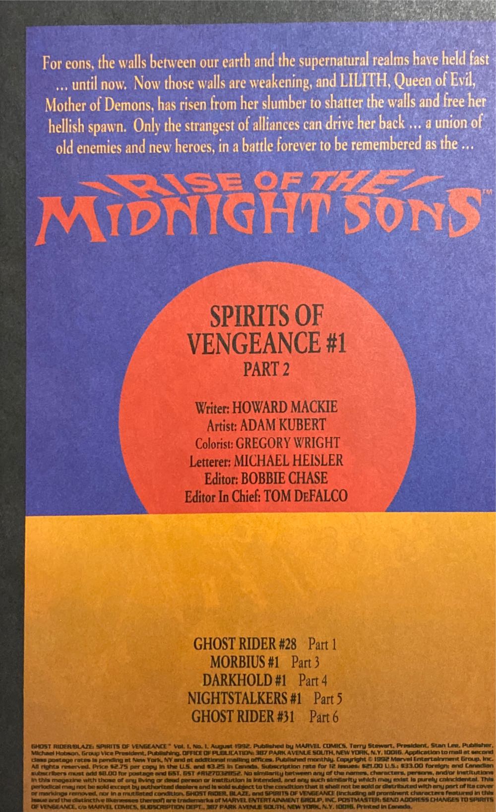 Ghost Rider / Blaze: Spirits Of Vengeance (Vol 1 | 1992) - Marvel Comics (1 - Aug 1992) comic book collectible [Barcode 009281019275] - Main Image 3