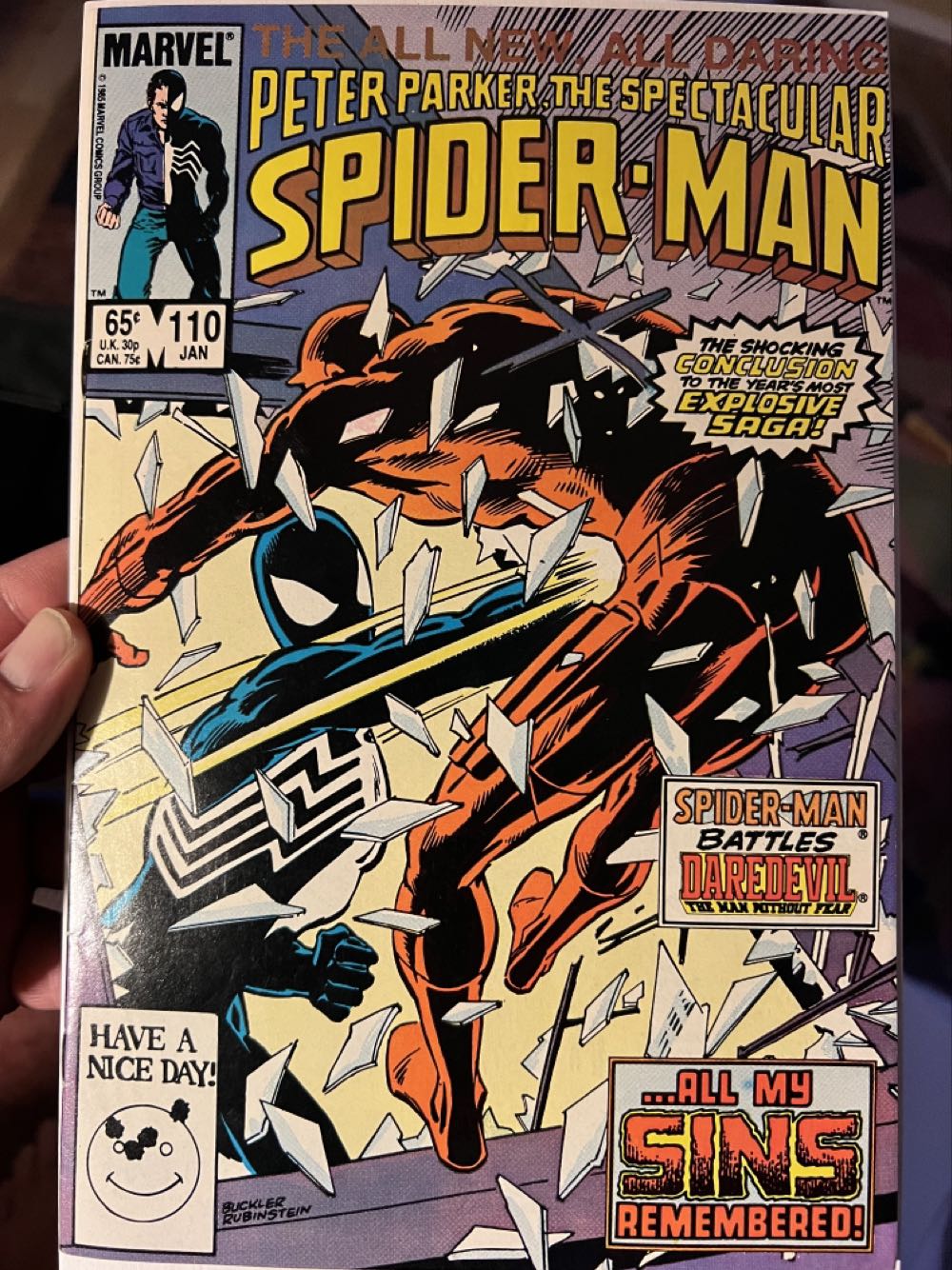Peter Parker, The Spectacular Spider-man - Marvel Comic Group (110 - Jan 1986) comic book collectible [Barcode 071486021995] - Main Image 2