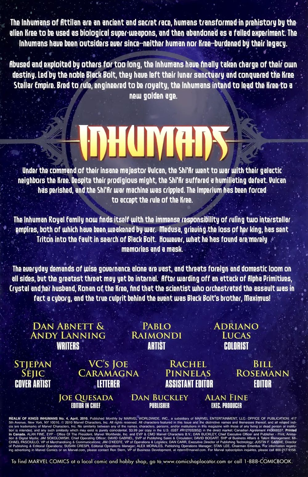 Realm Of Kings: Inhumans - Marvel Comics (4 - Apr 2010) comic book collectible [Barcode 759606069958] - Main Image 2