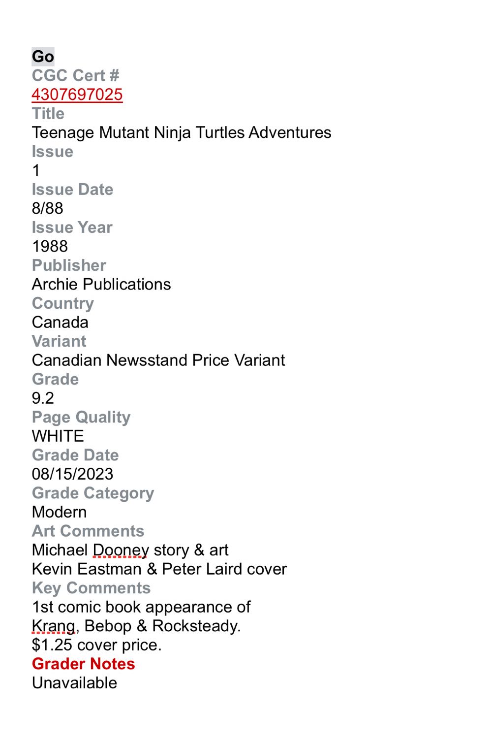 Teenage Mutant Ninja Turtles Adventures - Archie (1 - Aug 1988) comic book collectible [Barcode 076956145317] - Main Image 3