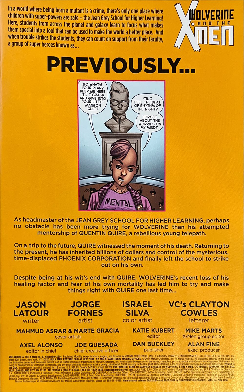 Wolverine And The X-Men - Marvel (9 - Nov 2014) comic book collectible [Barcode 75960607980300911] - Main Image 3