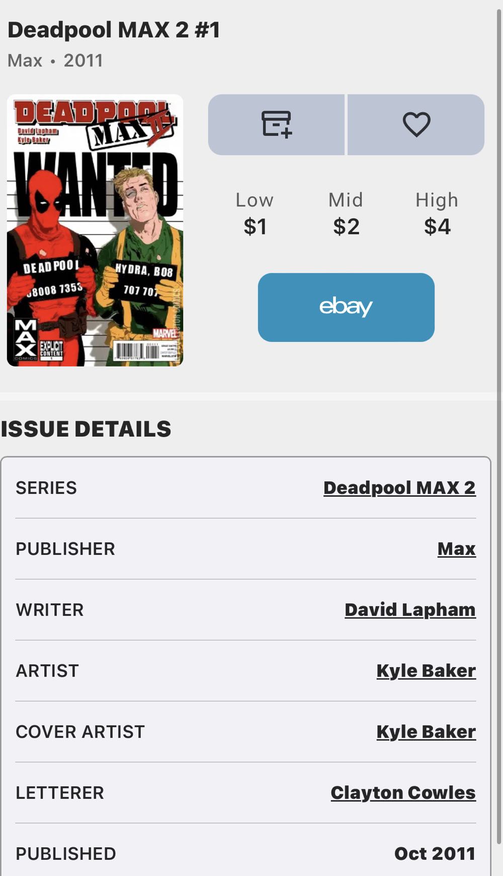 Deadpool MAX II - MAX (1 - Dec 2011) comic book collectible [Barcode 759606077632] - Main Image 2
